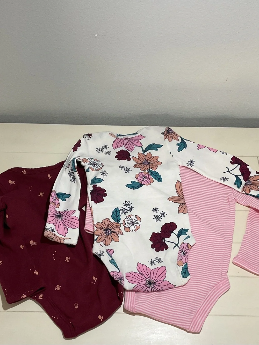 Carter's Long-Sleeve Bodysuit Set - Pink, Burgundy & White Floral NWOT